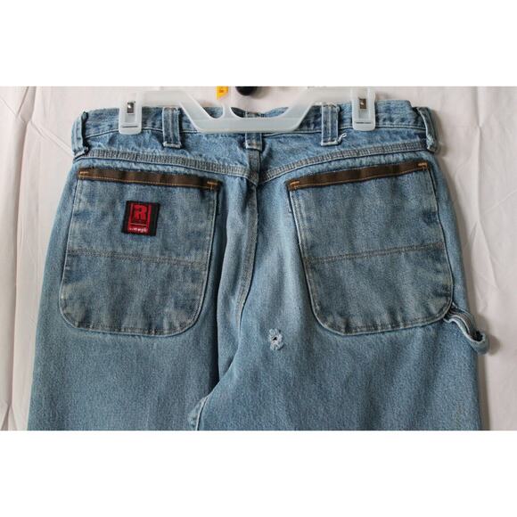 WRANGLER Riggs Workwear Jeans Mens 34x34 Blue Relaxed Fit Med. Fade Denim PHOTOS - Picture 12 of 13